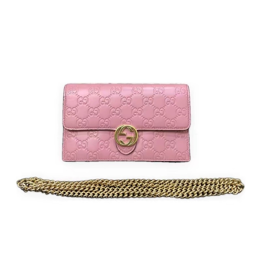 Gucci Pink Marmont Embossed Leather Chain Wallet
